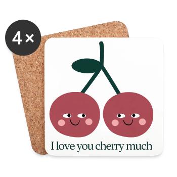 I Love You Cherry Much – Süße Kirschen Liebe - Untersetzer (4er-Set) - Weiß - Vorne