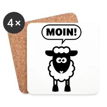 Moin! (Schaf / White / Lamm / Plattdeutsch / POS) - Untersetzer (4er-Set) - Weiß - Vorne