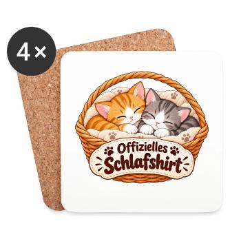 Offizielles Schlafshirt Kätzchen im Körbchen - Untersetzer (4er-Set) - Weiß - Vorne