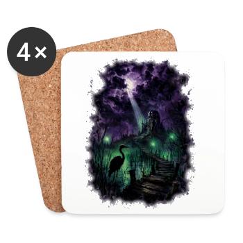 Mystischer Grusel Sumpf – Gothic Horror Schloss - Untersetzer (4er-Set) - Weiß - Vorne