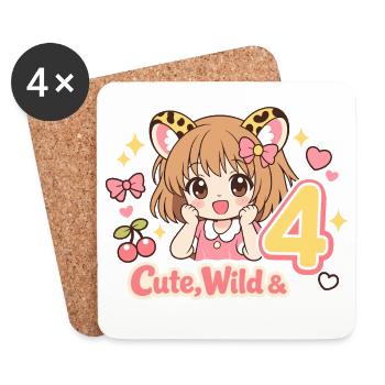 Cute Wild & 4 Leopard Girl Theme - Untersetzer (4er-Set) - Weiß - Vorne