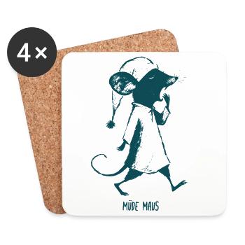 Müde Maus Schlafenszeit  - Untersetzer (4er-Set) - Weiß - Vorne