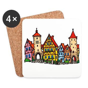 Rothenburg Skyline im bunten Wachsmalstil - Untersetzer (4er-Set) - Weiß - Vorne