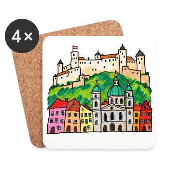Salzburg Skyline im bunten Wachsmalstil - Untersetzer (4er-Set) - Weiß - Vorne