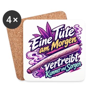 Eine Tüte am Morgen – Lustiger Kiffer Spruch Rosa - Untersetzer (4er-Set) - Weiß - Vorne