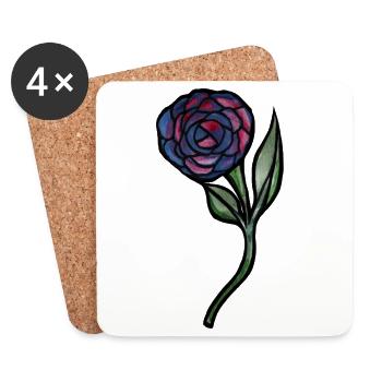 Blaues Rosen-Aquarell auf Schwarz - Untersetzer (4er-Set) - Weiß - Vorne