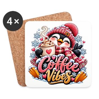 Kaffee Vibes Pinguin Winterdesign - Untersetzer (4er-Set) - Weiß - Vorne