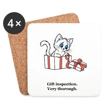 Weihnachtskätzchen inspiziert eine Geschenkbox - Untersetzer (4er-Set) - Weiß - Vorne