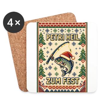 Petri Heil zum Fest – Pixel Ugly Sweater Angler - Untersetzer (4er-Set) - Weiß - Vorne