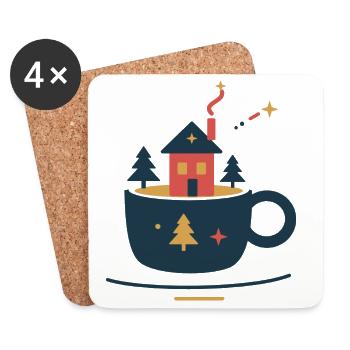 Waldhütte im Kakaobecher – gemütlicher Winter - Untersetzer (4er-Set) - Weiß - Vorne
