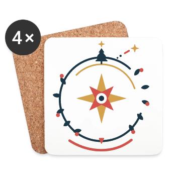 Sternenkompass im Winterkranz – Weihnachten - Untersetzer (4er-Set) - Weiß - Vorne