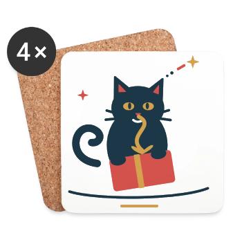 Katze klaut die Geschenkschleife – Weihnachten - Untersetzer (4er-Set) - Weiß - Vorne