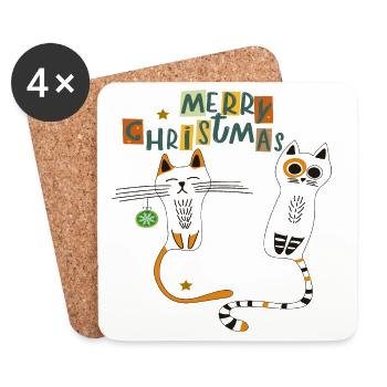 Katzen im Weihnachtszauber - Untersetzer (4er-Set) - Weiß - Vorne