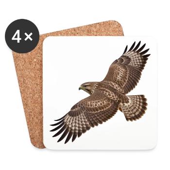 Mäusebussard im Flug – naturgetreues Vogelmotiv - Untersetzer (4er-Set) - Weiß - Vorne