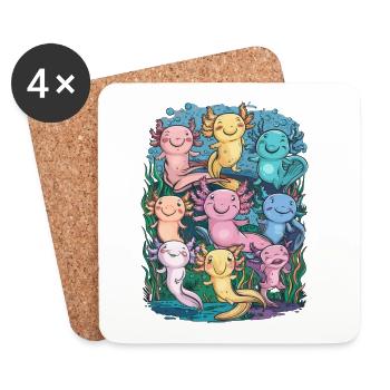 Bunte Glückliche Axolotl - Untersetzer (4er-Set) - Weiß - Vorne