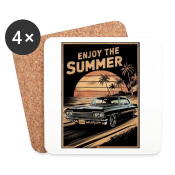 Sonnenuntergang mit dem Sommer-Oldtimer - Untersetzer (4er-Set) - Weiß - Vorne