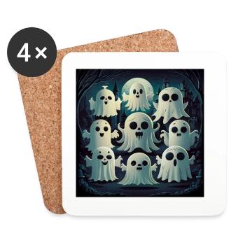Süßes Kawaii-geister-halloween-spukhaus - Untersetzer (4er-Set) - Weiß - Vorne