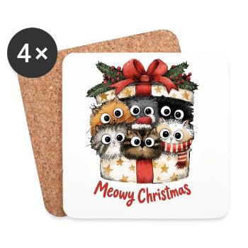Meowy Christmas Katzen im Geschenk Weihnachten - Untersetzer (4er-Set) - Weiß - Vorne