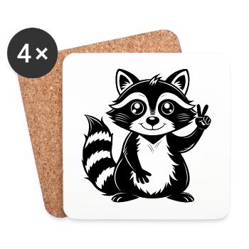 Peace-Sign-Waschbär - Untersetzer (4er-Set) - Weiß - Vorne
