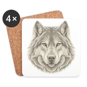 Wolf Konturlinien – 3D Line Art - Untersetzer (4er-Set) - Weiß - Vorne