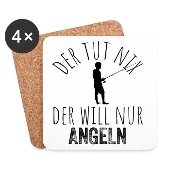 Der tut nix, der will nur angeln – Schwarz - Untersetzer (4er-Set) - Weiß - Vorne