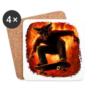 Teufel Skater Hölle Feuer - Untersetzer (4er-Set) - Weiß - Vorne