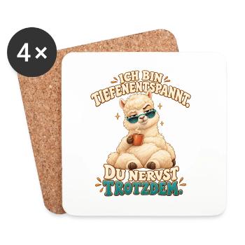 Lustige Sprüche - Alpaka mit Kaffee - Untersetzer (4er-Set) - Weiß - Vorne