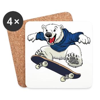 Eisbär Skater - Untersetzer (4er-Set) - Weiß - Vorne