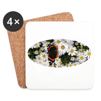 Red Admiral Butterfly auf Asters - Untersetzer (4er-Set) - Weiß - Vorne