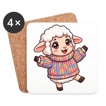 Farbenfrohes Wollschaf  - Untersetzer (4er-Set) - Weiß - Vorne