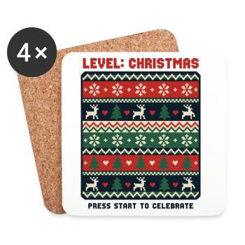 Level Christmas Pixel Hässlicher Pullover für Gamer - Untersetzer (4er-Set) - Weiß - Vorne