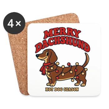Fröhlicher Dackel Weihnachtslichter Wiener Hund - Untersetzer (4er-Set) - Weiß - Vorne