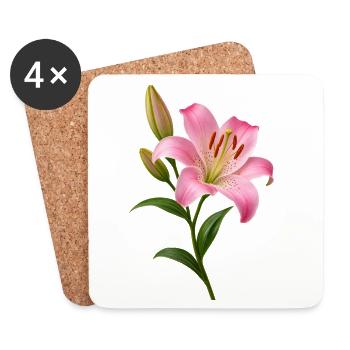 Rosa Lilienblüten-Grafik - Untersetzer (4er-Set) - Weiß - Vorne