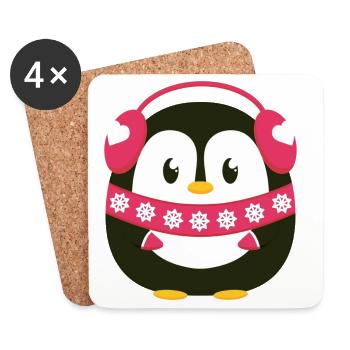 Süßer Pinguin in Pink mit Winterlook  - Untersetzer (4er-Set) - Weiß - Vorne