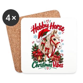 Niedliches Hobbypferd-Weihnachtsdesign - Untersetzer (4er-Set) - Weiß - Vorne