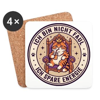 Ich Bin Nicht Faul Ich Spare Energie Katze - Untersetzer (4er-Set) - Weiß - Vorne