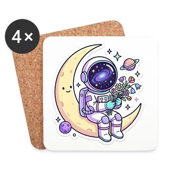 Mondfreund Astronaut mit Blumen - Untersetzer (4er-Set) - Weiß - Vorne