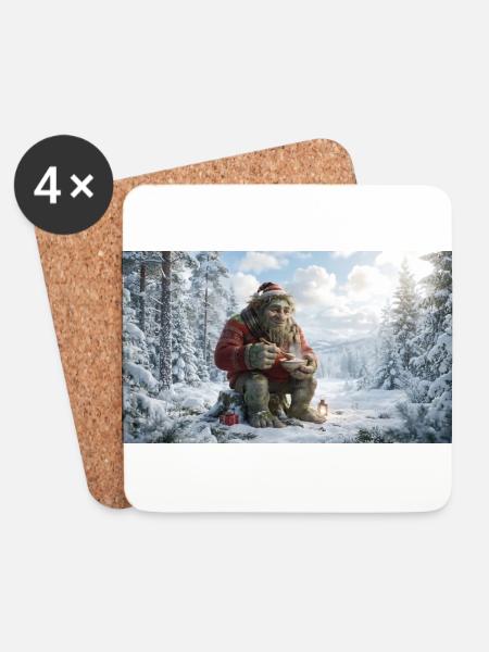 Winter Yeti am Feuer im Schneeland - Untersetzer (4er-Set) - Weiß