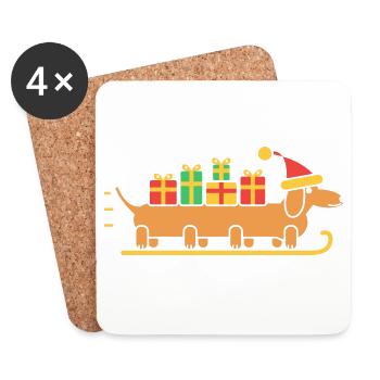 Langer Dackel als Schlitten mit Geschenken - Untersetzer (4er-Set) - Weiß - Vorne
