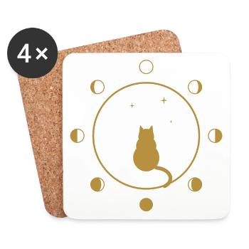 Katzen- und Mondphasen – goldene Silhouette - Untersetzer (4er-Set) - Weiß - Vorne