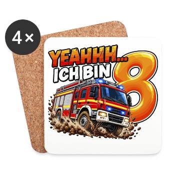 Feuerwehr zum 8. Geburtstag – Yeahhh ich bin 8 - Untersetzer (4er-Set) - Weiß - Vorne