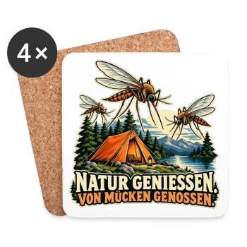 Camping mit Mückenbuffet - Untersetzer (4er-Set) - Weiß - Vorne