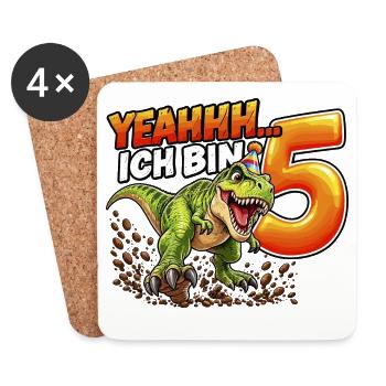Dino Geburtstag 5 Jahre T-Rex Shirt - Untersetzer (4er-Set) - Weiß - Vorne