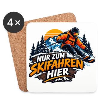 Nur zum Skifahren hier – Lustiges Ski & Snowboard  - Untersetzer (4er-Set) - Weiß - Vorne