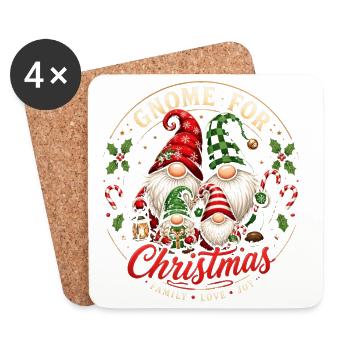 Familien-Weihnachtszwerge um den Baum - Untersetzer (4er-Set) - Weiß - Vorne