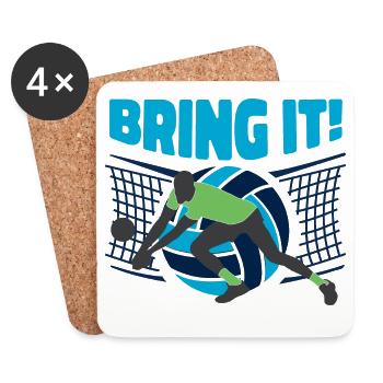 Bring It! Volleyball Annahme am Netz Blau - Untersetzer (4er-Set) - Weiß - Vorne