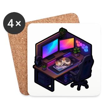 Gaming Desk Katze Tastatur Schläft Gamer Shirt - Untersetzer (4er-Set) - Weiß - Vorne