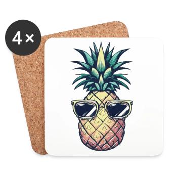 Ananas mit Sonnenbrille – Bunt - Untersetzer (4er-Set) - Weiß - Vorne