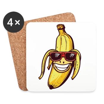 Lachende Banane mit Sonnenbrille - Untersetzer (4er-Set) - Weiß - Vorne