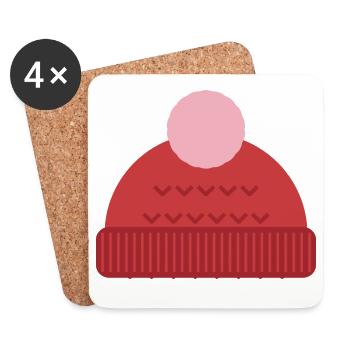 Wollmütze mit Bommel - Winter Motiv - Untersetzer (4er-Set) - Weiß - Vorne